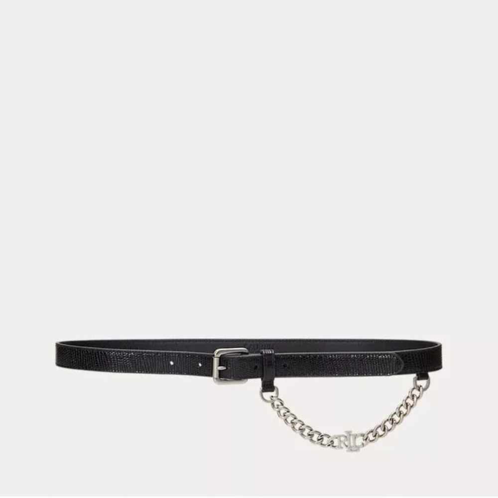 NWOT Ralph Lauren Black Belt with Silver Chain (Size L)